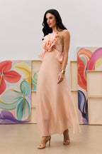 Flowering Girl Women aurora Halter Neck Ruffle Maxi Dress in pink