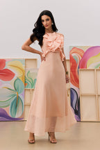 Flowering Girl Women aurora Halter Neck Ruffle Maxi Dress in pink