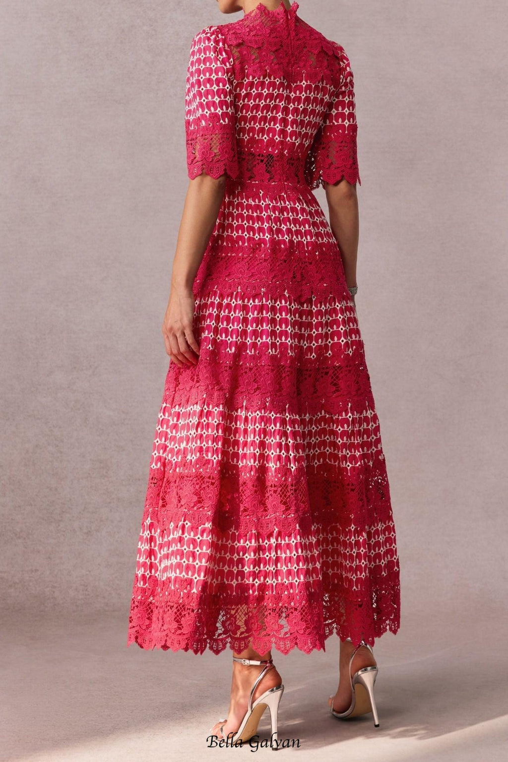 Flowering Girl Women simona Embroidered Lace Midi Dress in red