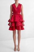 Flowering Girl Women jessica Red V-neck Tiered Ruffle Mini Dress