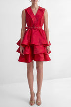 Flowering Girl Women jessica Red V-neck Tiered Ruffle Mini Dress