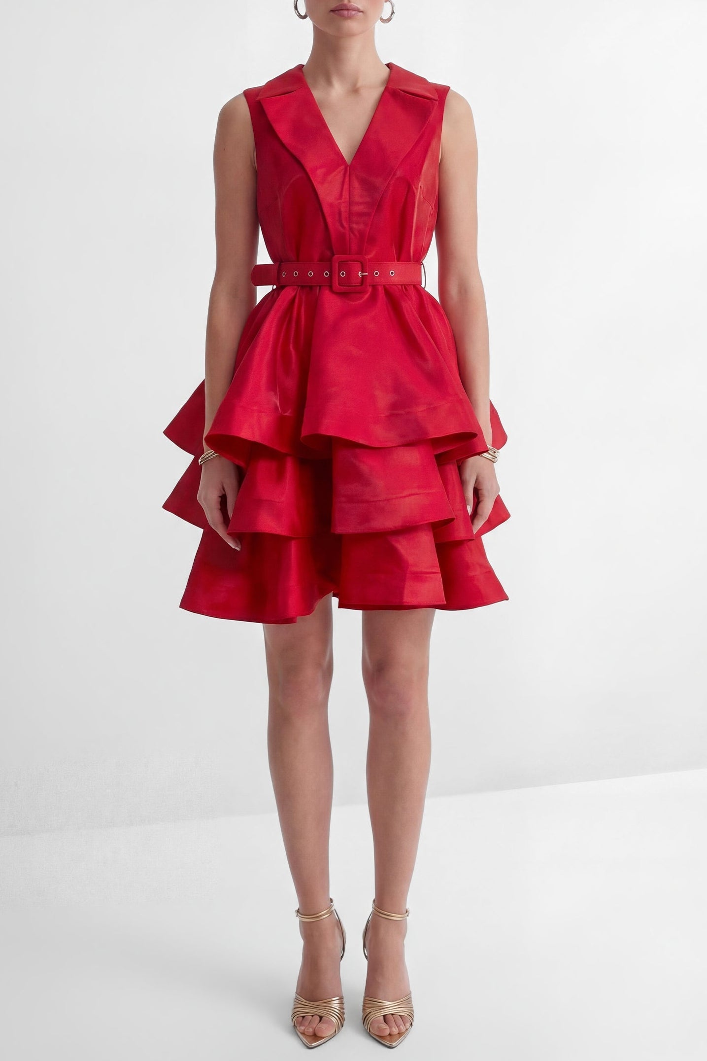 Flowering Girl Women jessica Red V-neck Tiered Ruffle Mini Dress