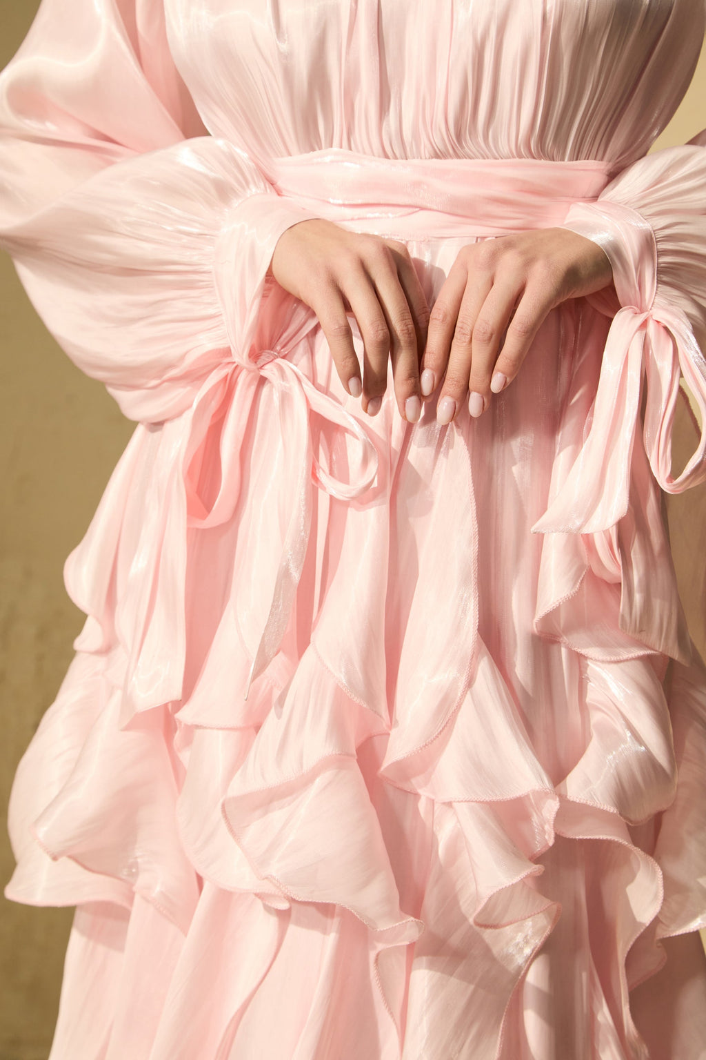 pandora Puff Sleeve Ruffle Trim Maxi Dress in pink