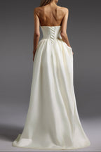 Flowering Girl Women Strapless 3D Floral High Low Satin Evening Gown