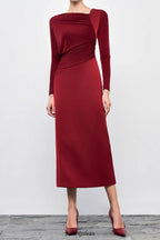 Flowering Girl Women Mirabel A-line Back Slit Taffeta Midi Dress in red