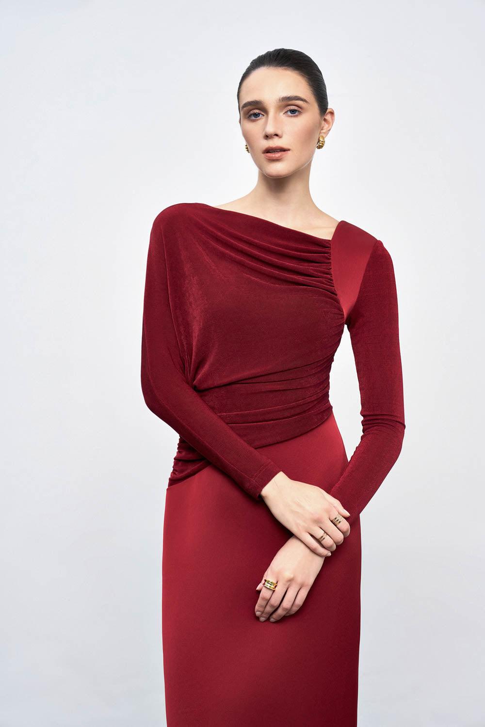 Flowering Girl Women Mirabel A-line Back Slit Taffeta Midi Dress in red