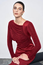 Flowering Girl Women Mirabel A-line Back Slit Taffeta Midi Dress in red