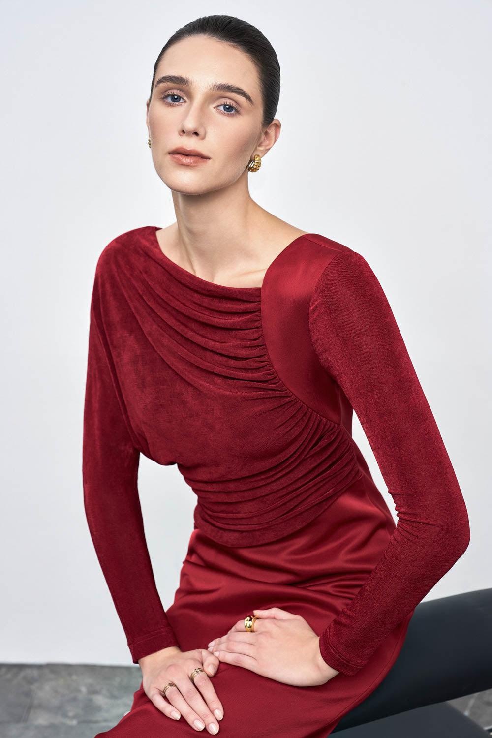 Flowering Girl Women Mirabel A-line Back Slit Taffeta Midi Dress in red