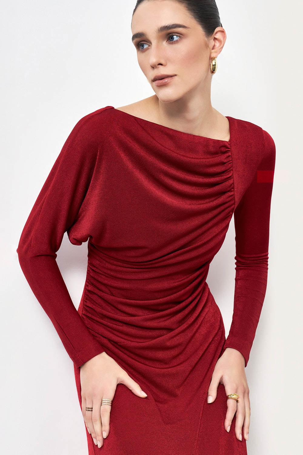 Flowering Girl Women Mirabel A-line Back Slit Taffeta Midi Dress in red