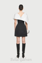 Flowering Girl Women A-line black mini dress with asymmetrical shoulder pleat
