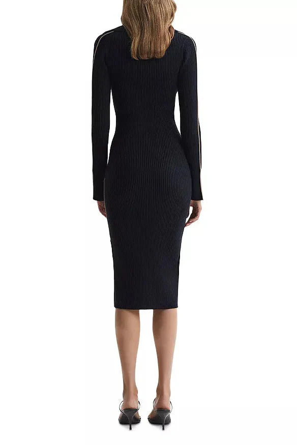 MICHELLE CONTRAST TRIM RIBBED SWEATER DRESS