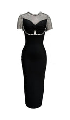 Flowering Girl Women Crystal Mesh Bandage Midi Dress