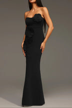 Black Heloise Flowers Slit Strapless Bandage Maxi Dress