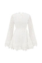 Flower embroidery hollow mini dress in white