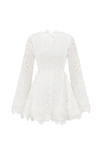 Flowering Girl Women Flower Embroidery Hollow Mini Dress In White