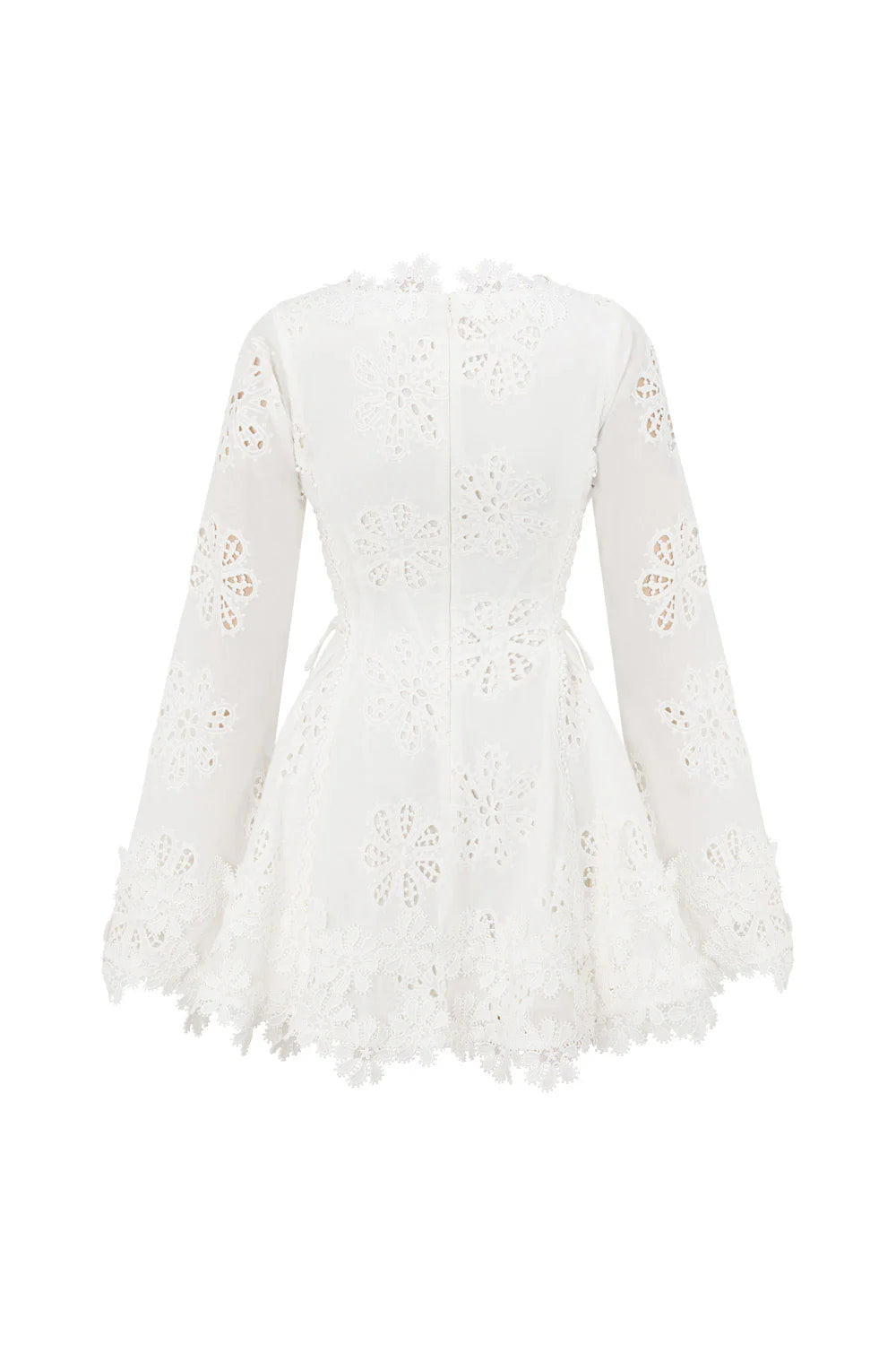Flowering Girl Women Flower Embroidery Hollow Mini Dress In White