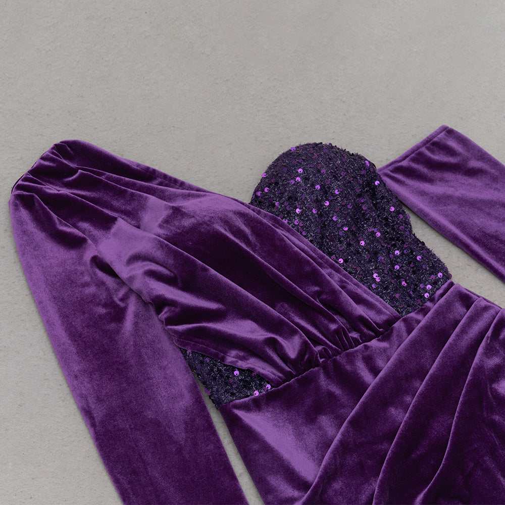 Flowering Girl Women CHOU PURPLE VELVET SEQUIN MAXI DRESS