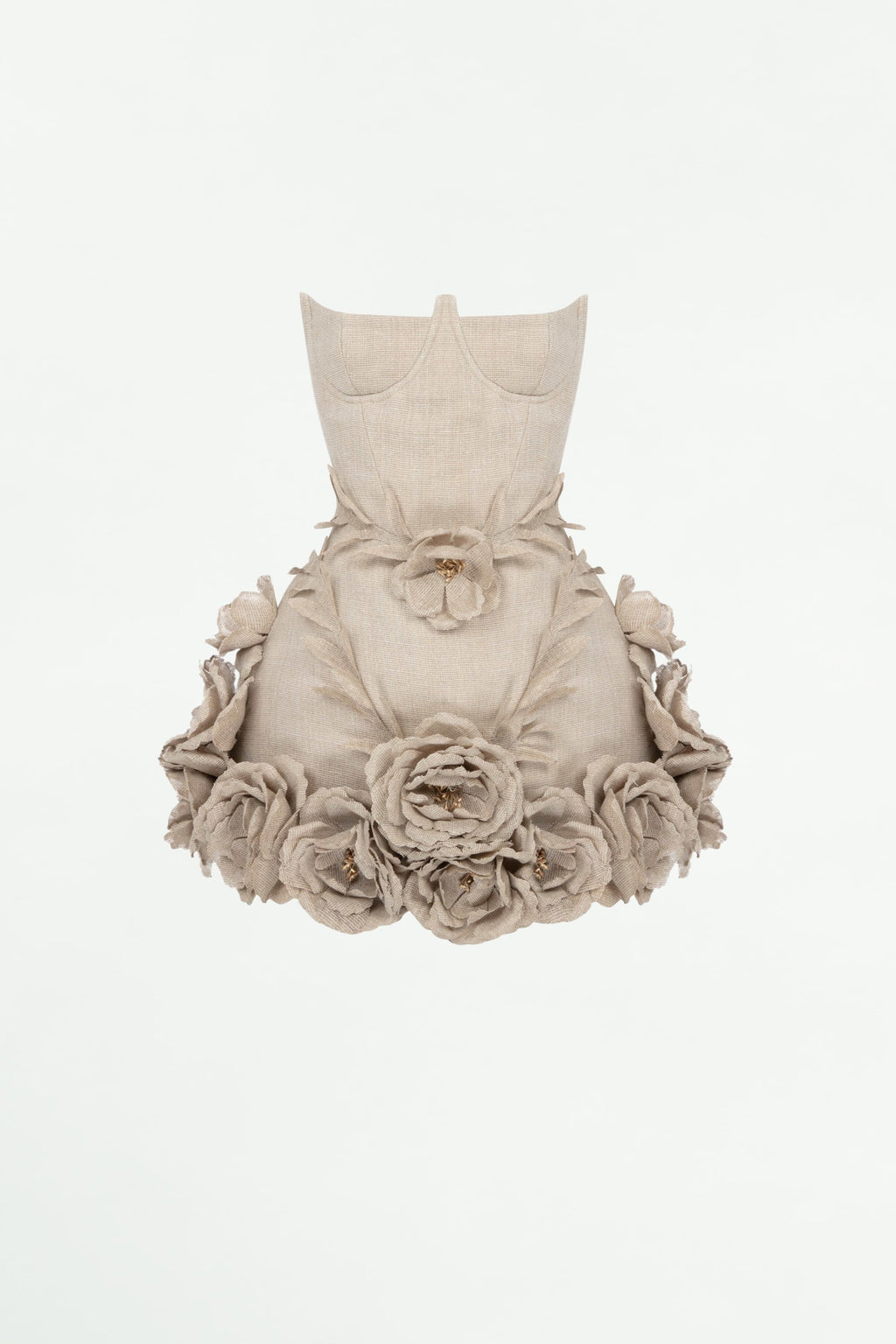 Flowering Girl Women Salome Beige Linen Corset Flower Details Mini Dress