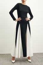 Flowering Girl Women Contrast Color Long Sleeve Midi Dress