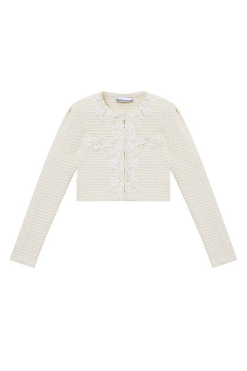 Flowering Girl Women Cream Knit Floral Trim Cardigan