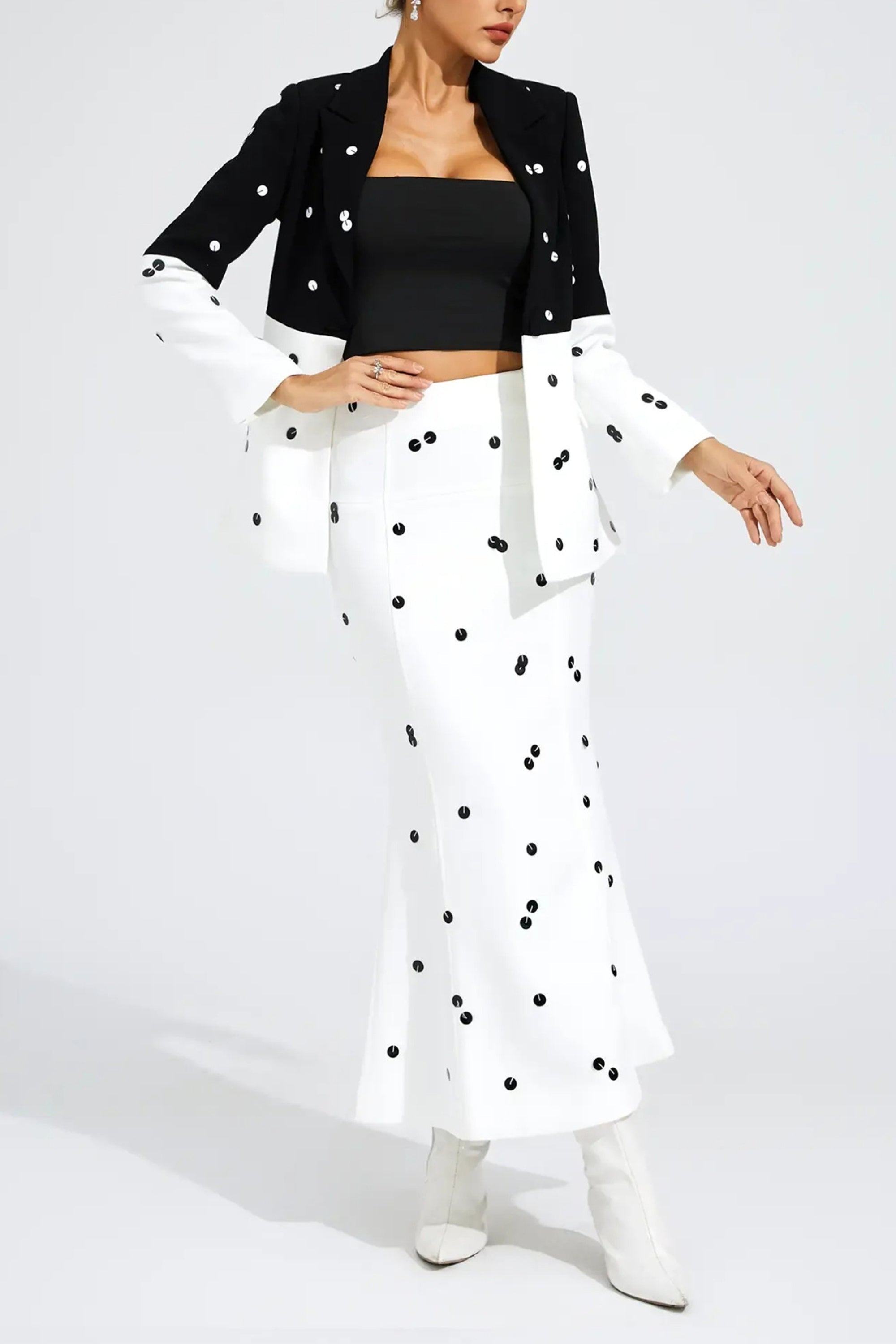 Flowering Girl Women Long Sleeve Sequin Two Piece Midi Set