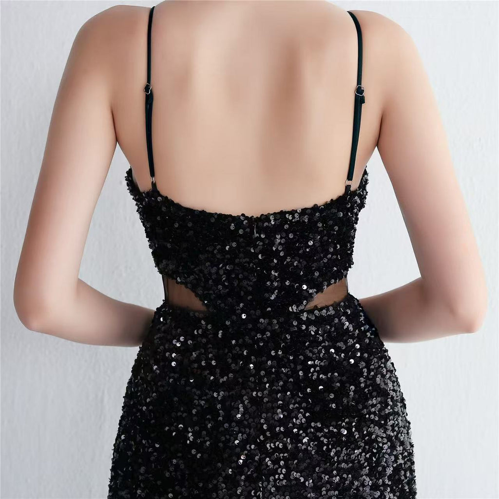 Flowering Girl Women Marian Black Cutout Sequins Halter Maxi Dress