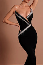 Tiffany Off-Shoulder Rhinestone Maxi Dress In Black