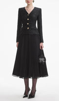Flowering Girl Women Black Tinsel Boucle Chiffon Midi Dress