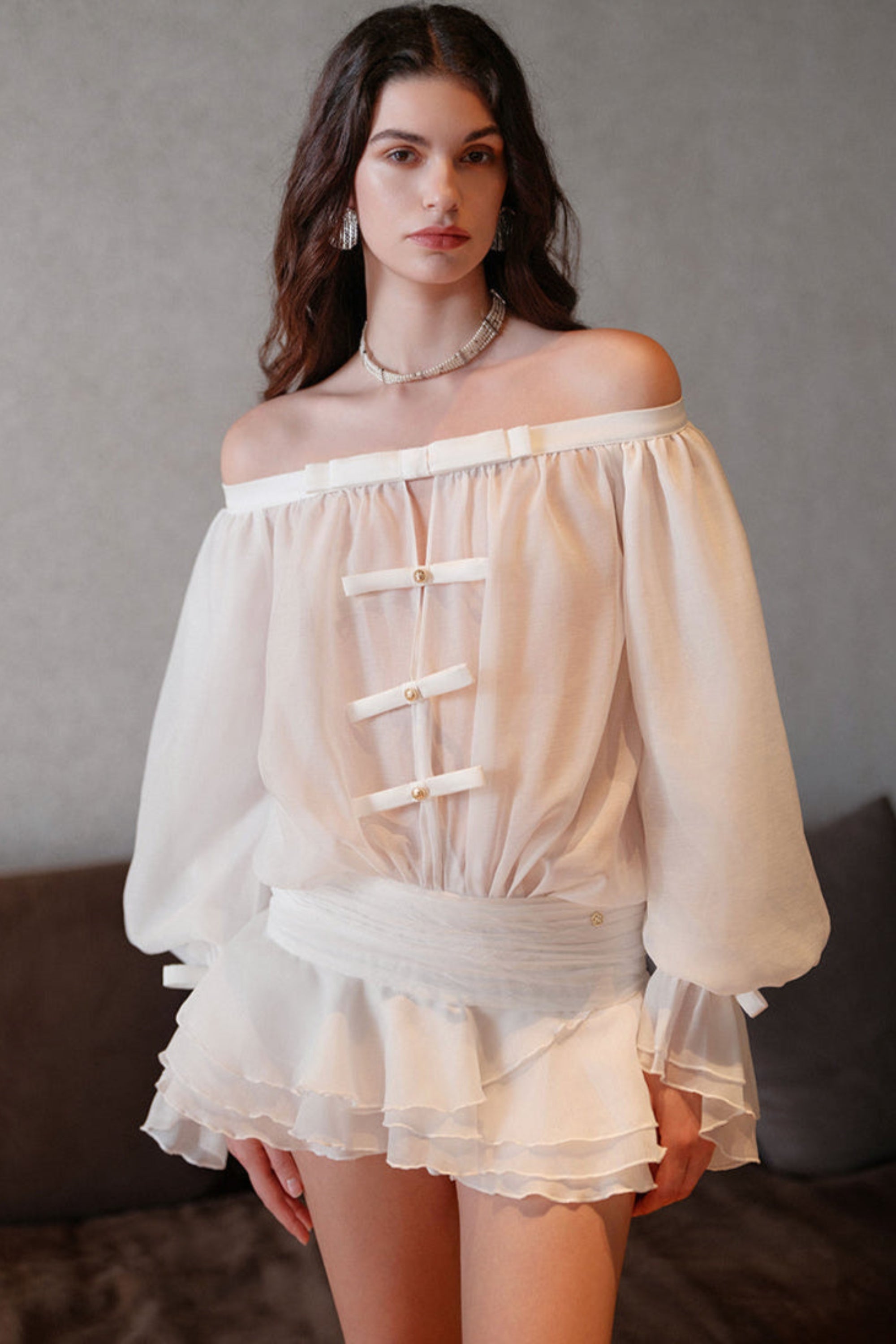 Flowering Girl Women Puff Sleeve Strapless Mini Dress In Pearl White