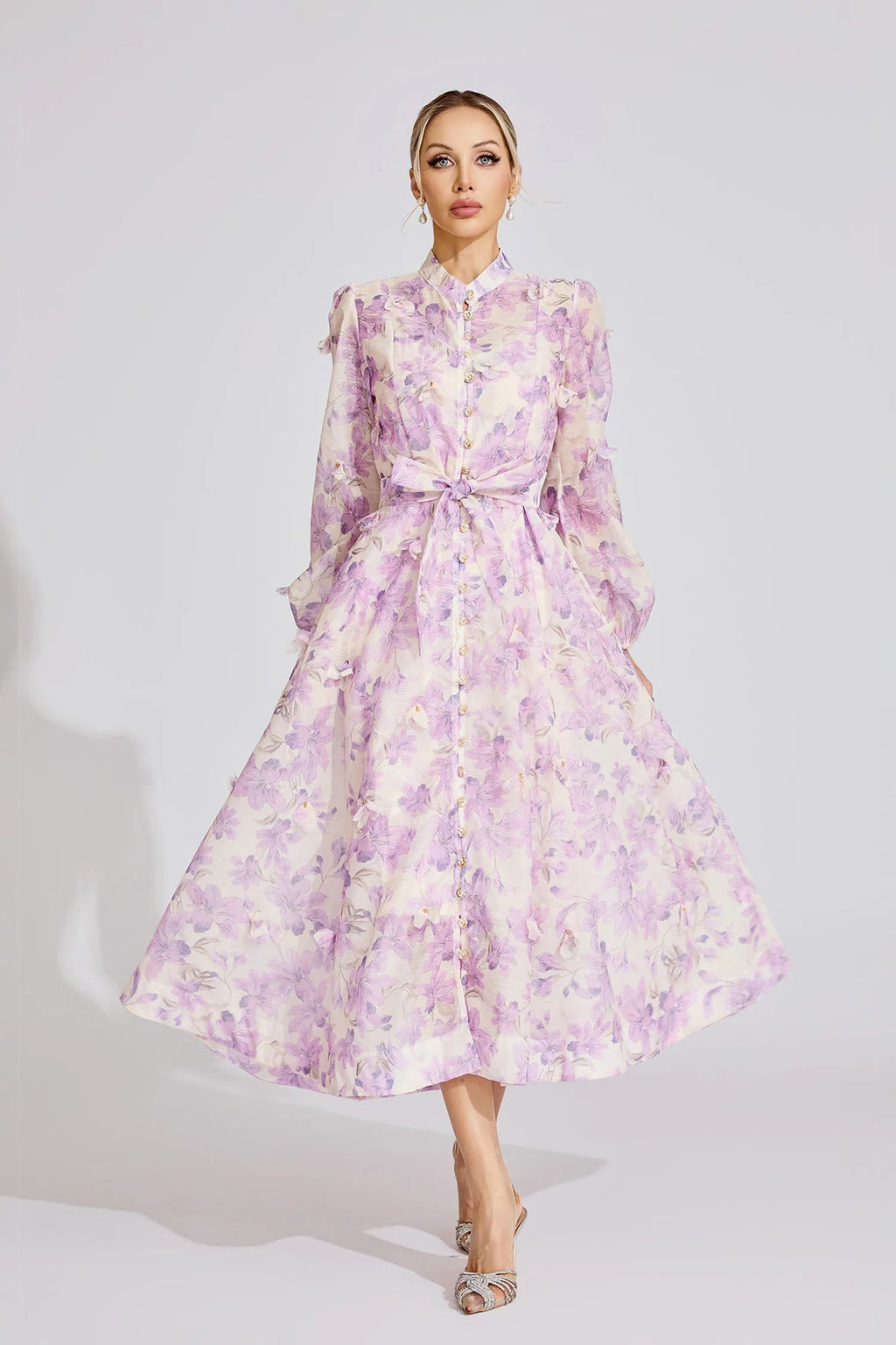 simona Floral print lantern sleeve Maxi Dress in purple