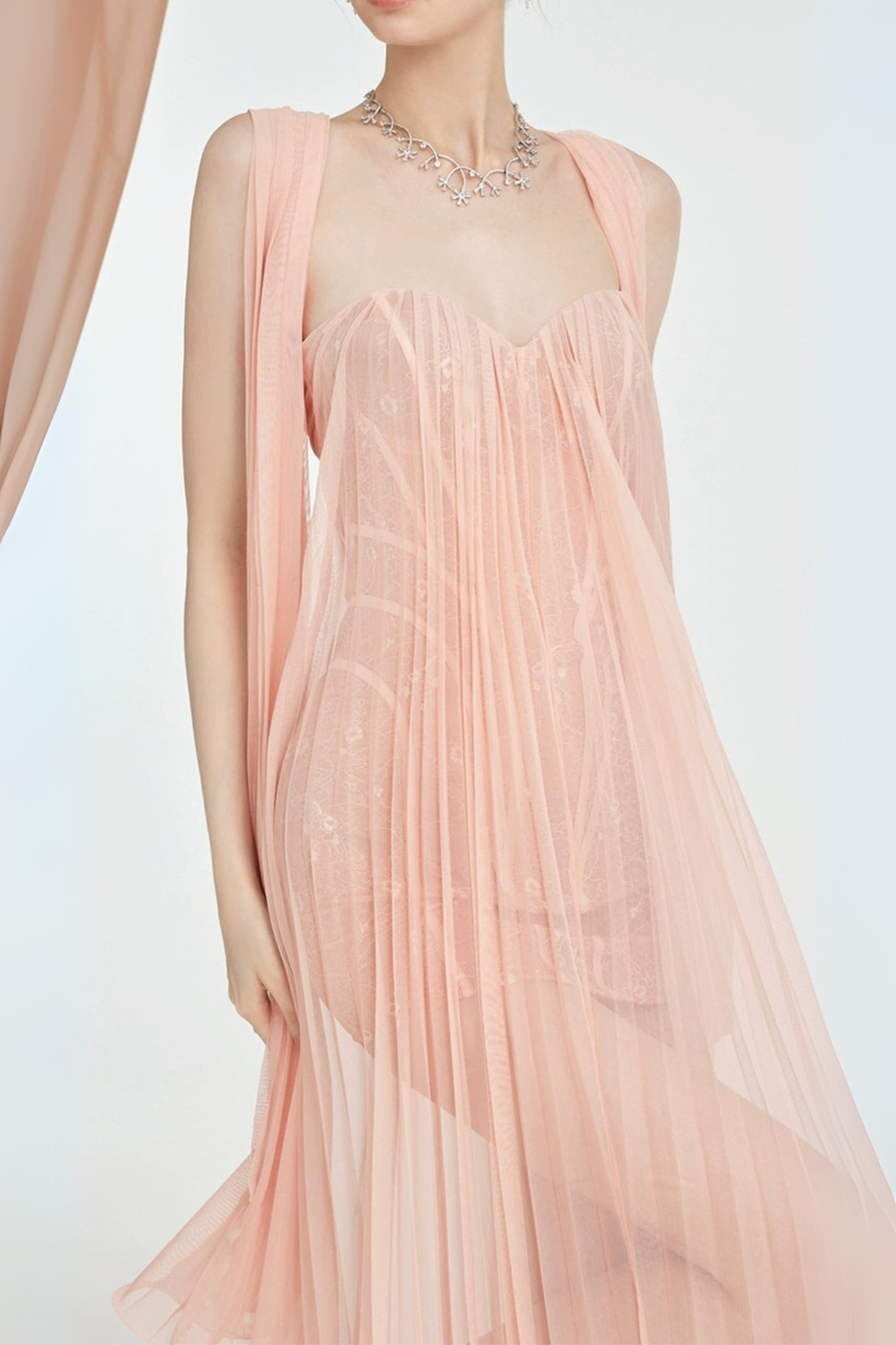 Flowering Girl Women Thea Strapless Mesh Backless Maxi Dress In Pink