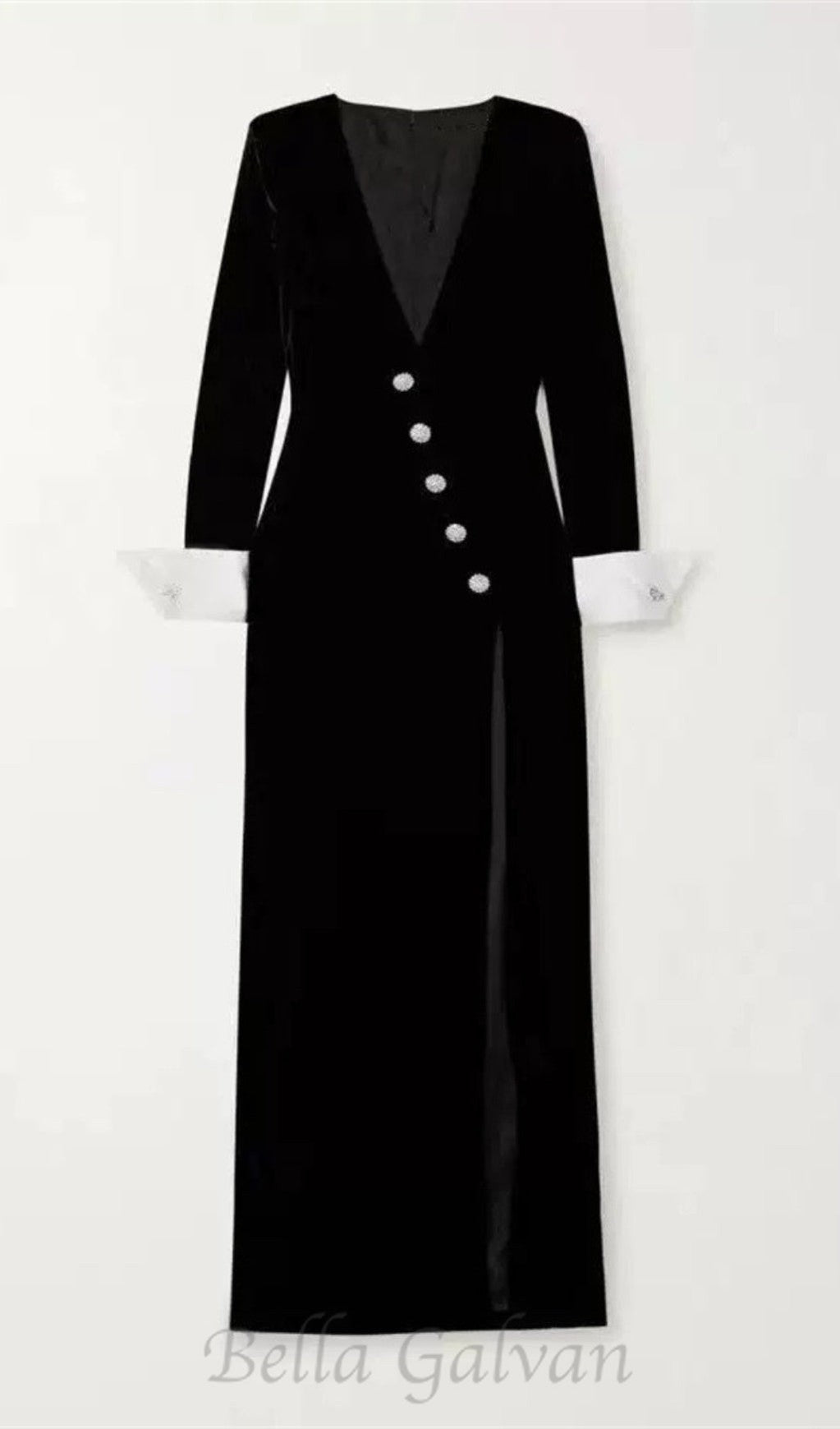 Flowering Girl Women CROWN BLACK LONG SLEEVE V-NECK MAXI DRESS