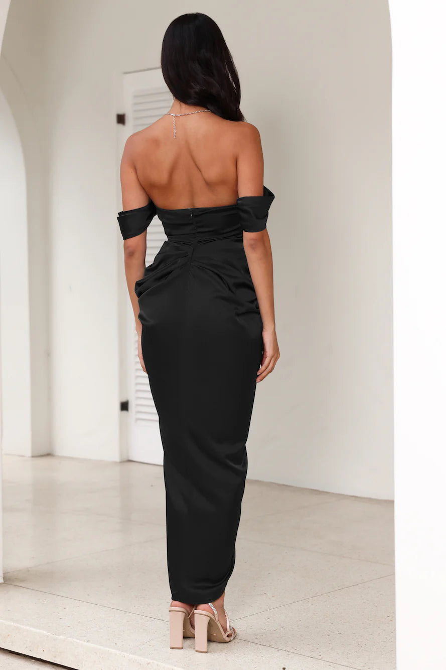 Flowering Girl Women strapless satin midi dress in black