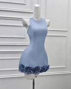 Flowering Girl Women janice 3d flower sleeveless mini dress in blue