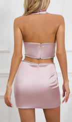 Flowering Girl Women Cross Over Cut Out Satin Mini Dress In Pink