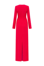 hilary red padded shoulder crystal embellished straight maxi dress