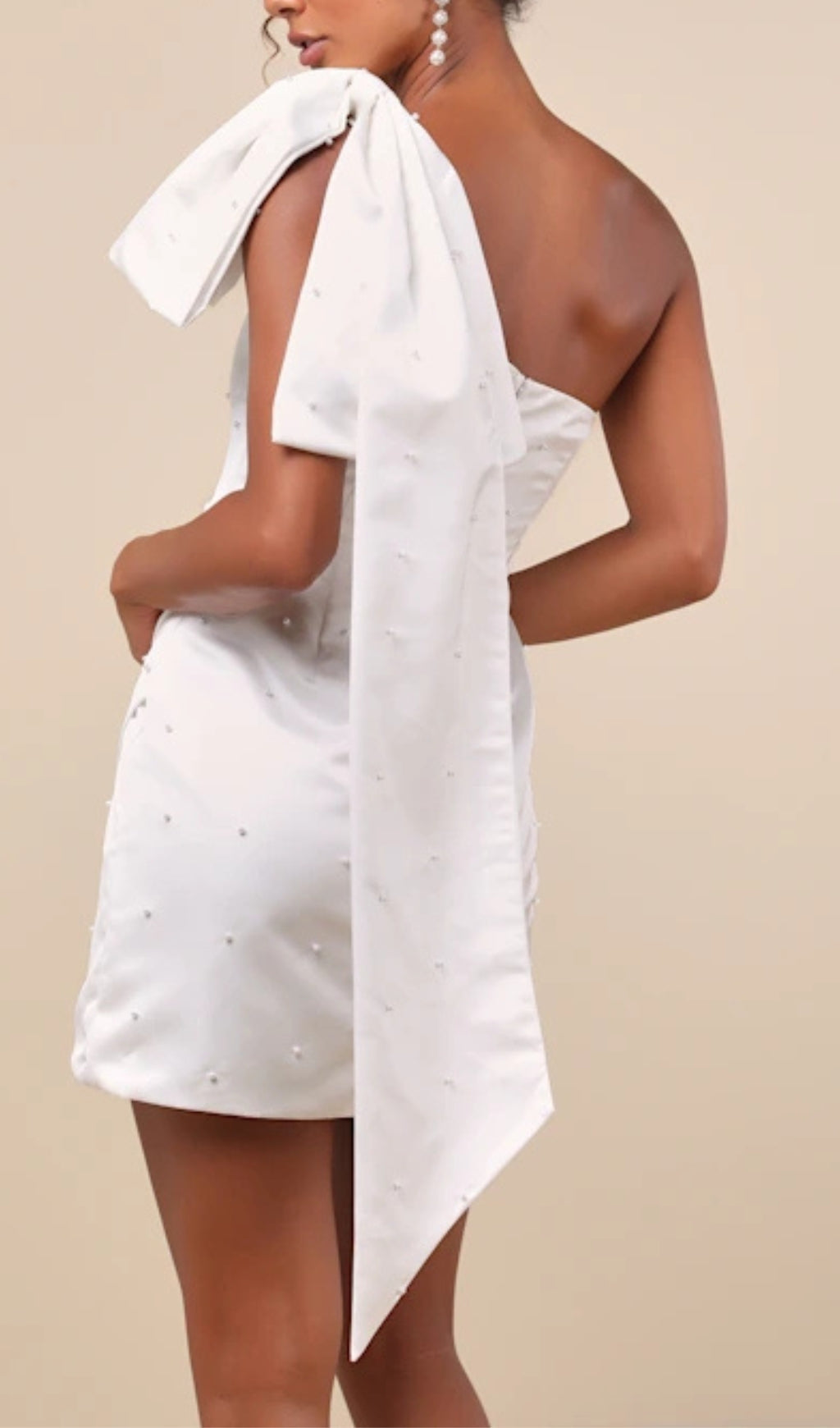 Flowering Girl Women Pearl Bow One-Shoulder Mini Dress