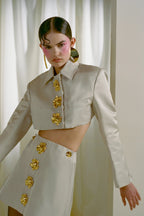 Odelette Metal Buttoned Blazer Skirt Set In Beige