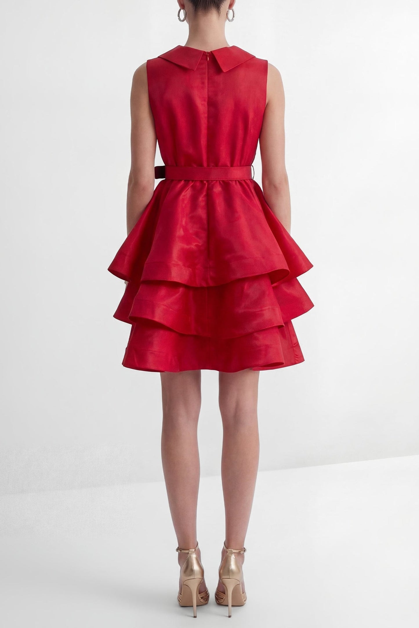 jessica Red V-neck Tiered Ruffle Mini Dress
