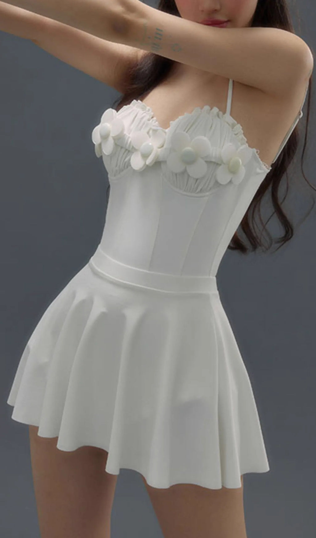 Flowering Girl Women Deance White Flower One-Piece Swimsuit & Skirt