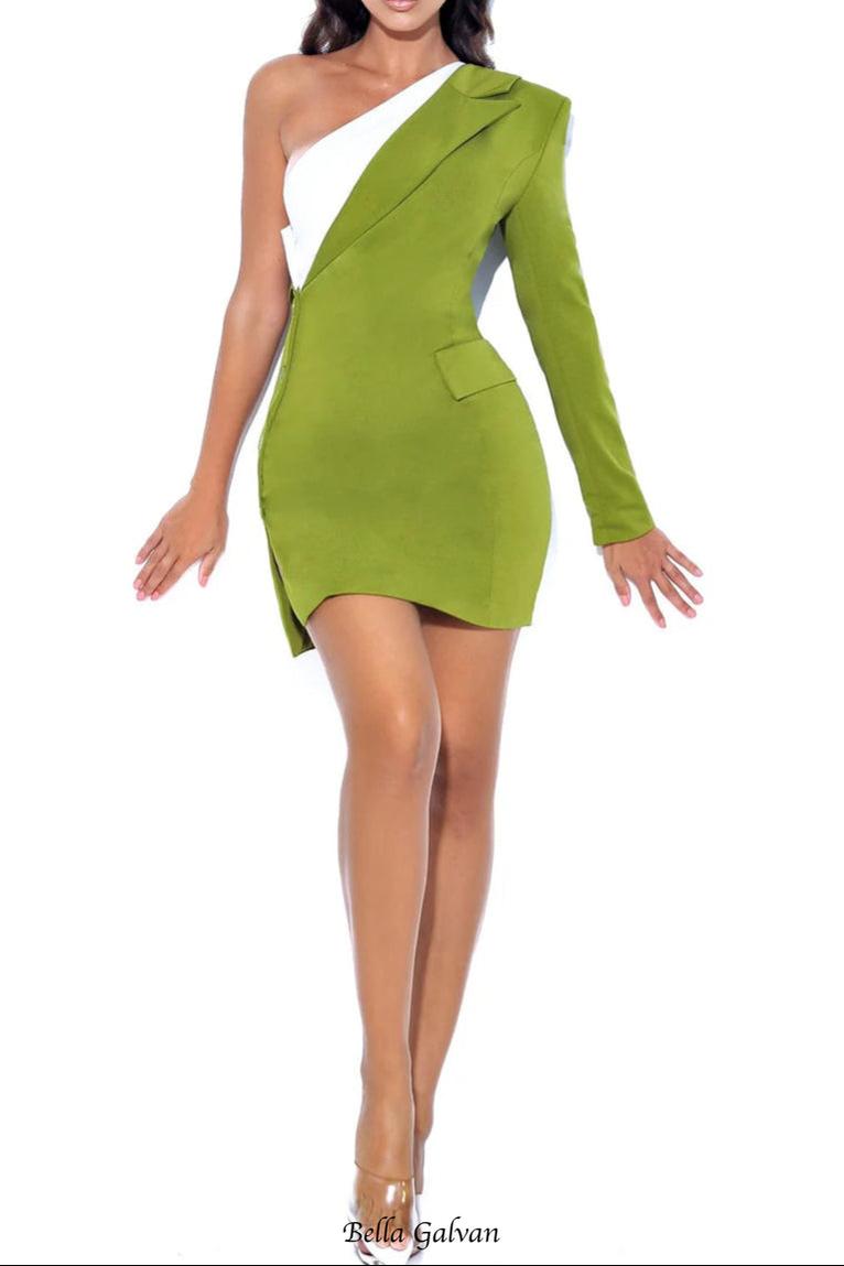 Olive One Sleeve Blazer mini Dress