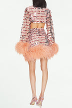 Flowering Girl Women Sequinned Feather-Trim Mini Dress