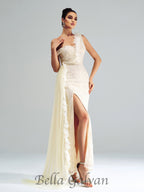 Flowering Girl Women Spaghetti Strap Appliqued Floral Split maxi Dress