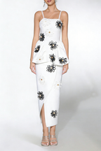 White Bodycon Midi Dress Bandage Elastic Sling With Handmade Flower