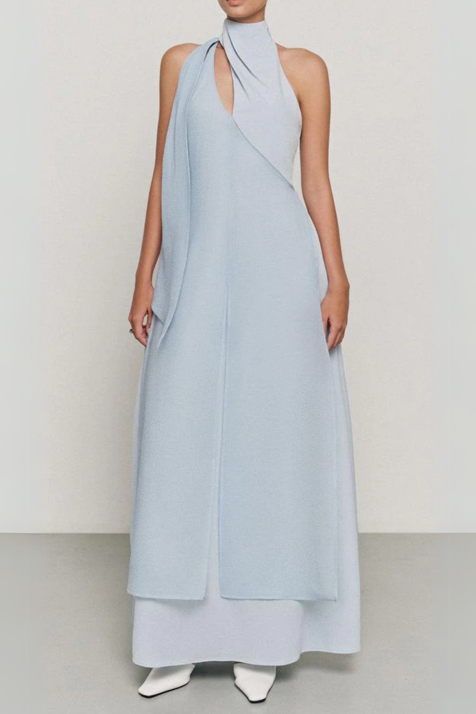Flowering Girl Women Yen Layered High Neck Floss Silk Maxi Dress In Blue