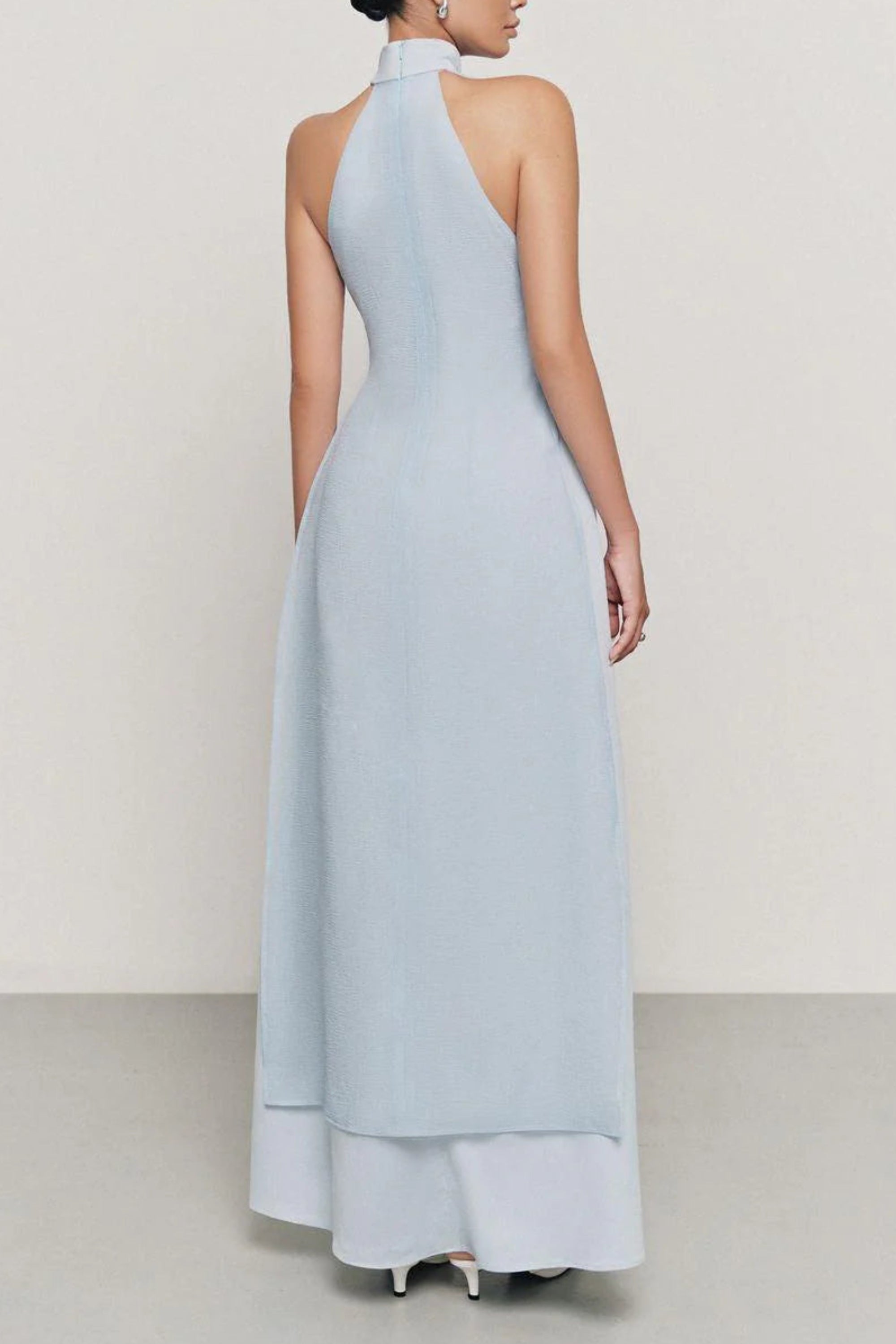 Flowering Girl Women Yen Layered High Neck Floss Silk Maxi Dress In Blue