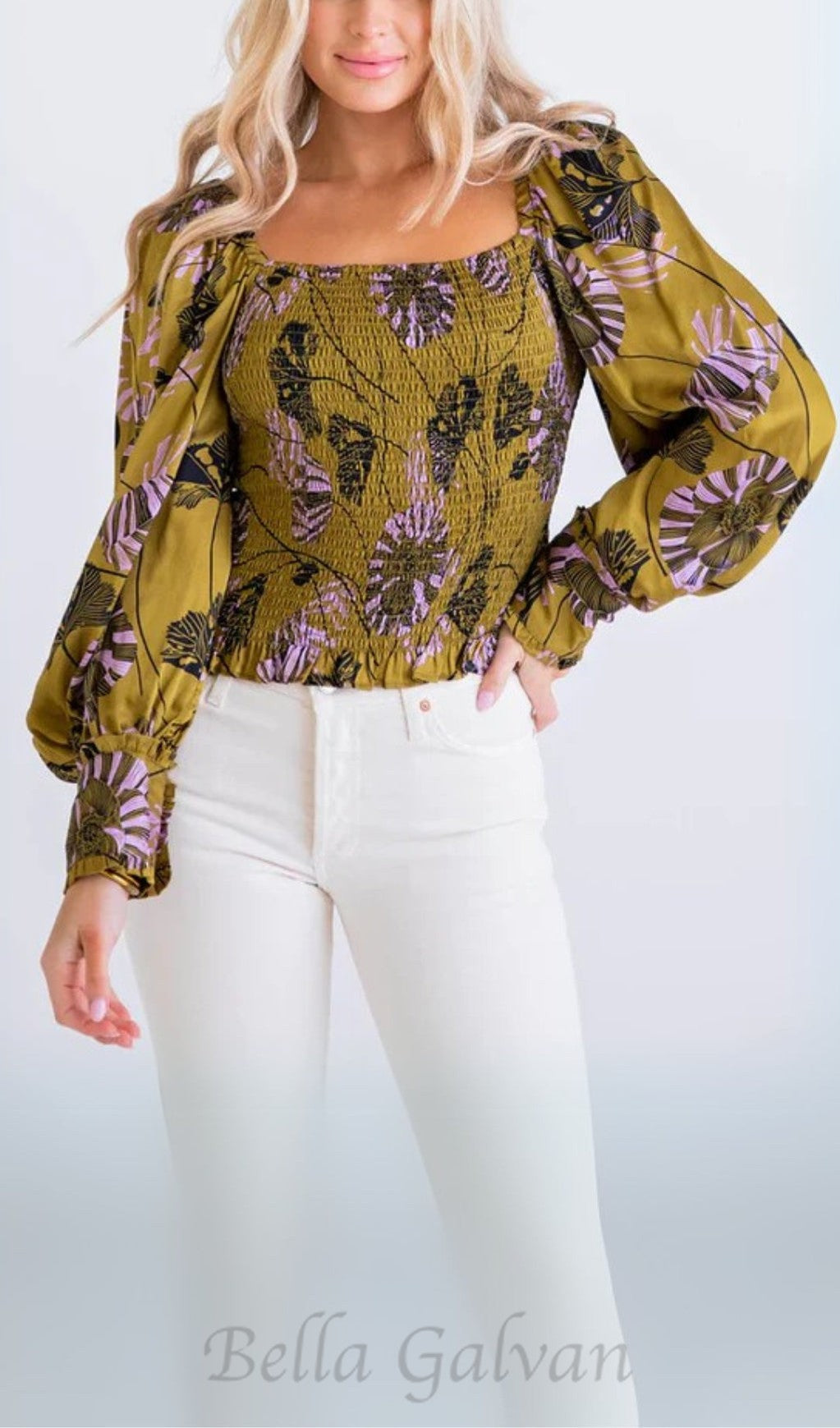 Flowering Girl Women FLORAL BOHO SMOCK LONG SLEEVE TOP