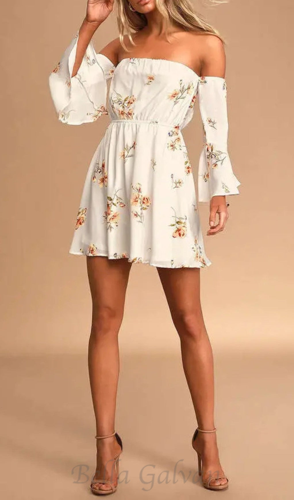 Flowering Girl Women FLORAL VISCOSE OFF SHOULDER WOMEN'S MINI DRESS