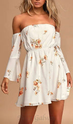 Flowering Girl Women FLORAL VISCOSE OFF SHOULDER WOMEN'S MINI DRESS