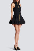 carol black halterneck dress in grain de poudre wool